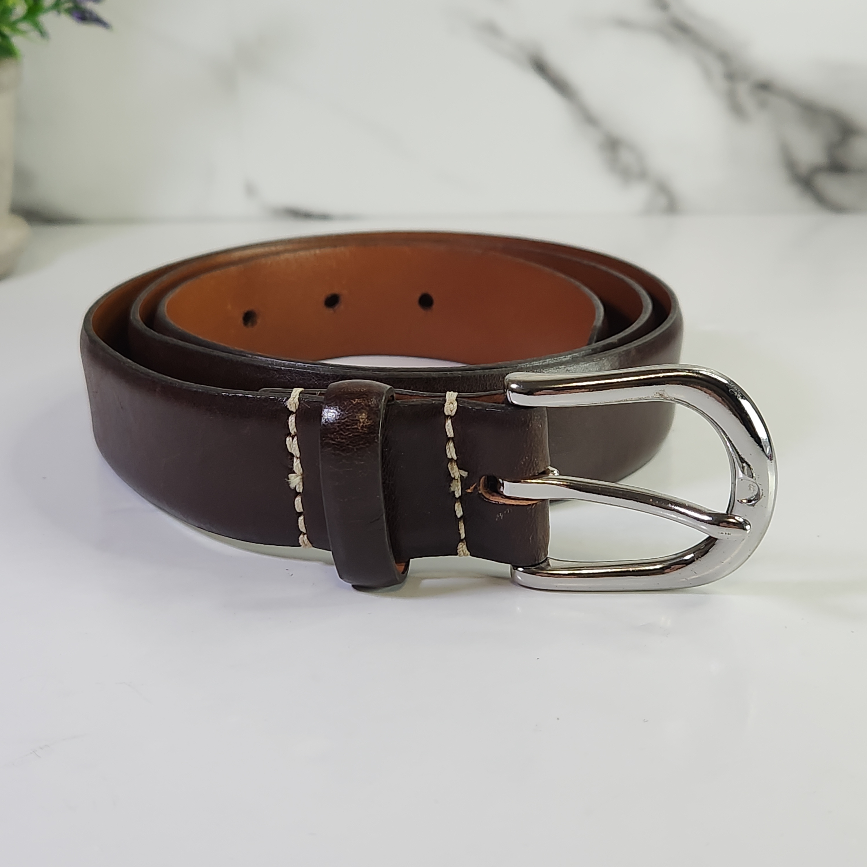 J Crew Genuine Leather Belt In Dark Brown.
